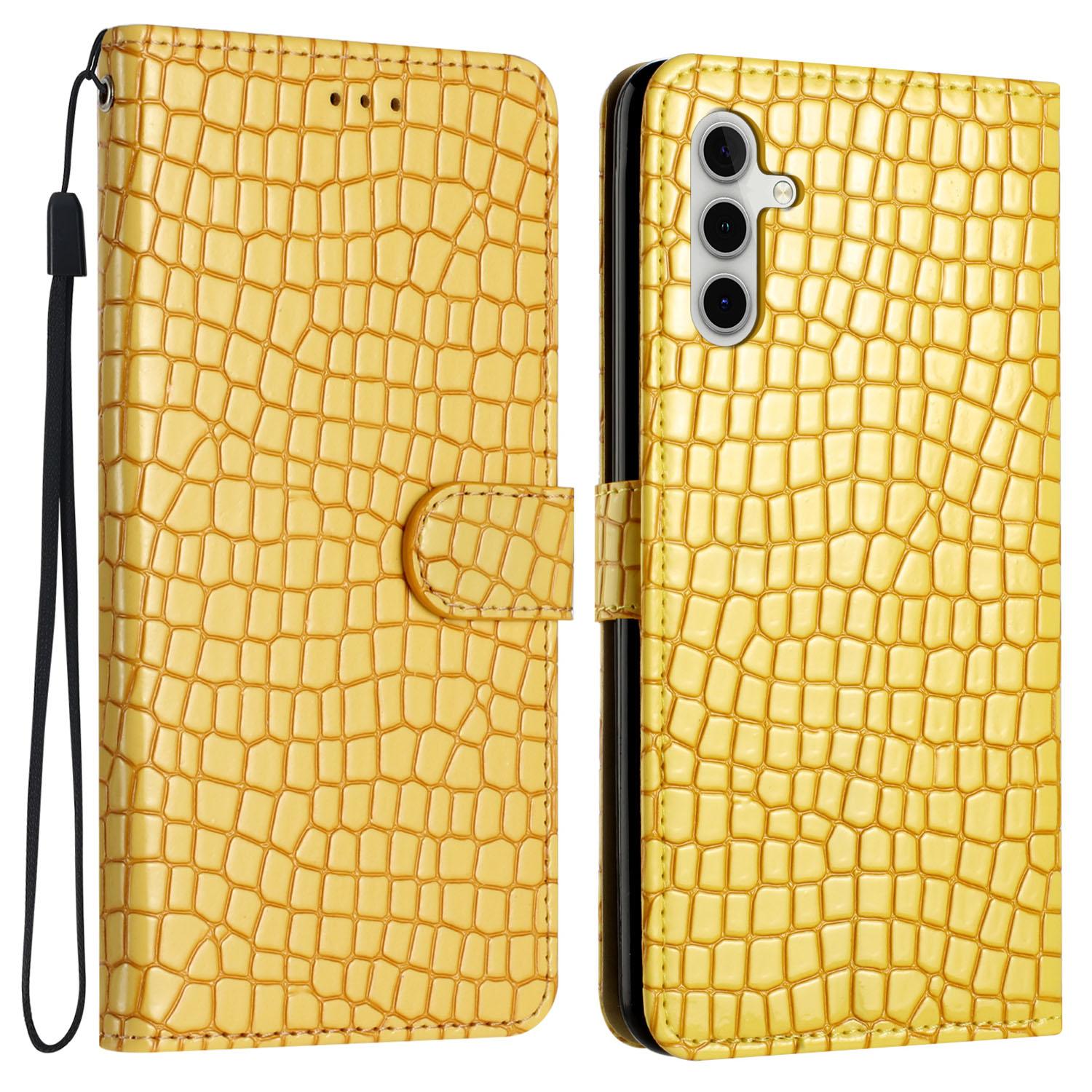

For Samsung Galaxy S24 FE Case Wallet PU Leather Phone Cover Crocodile Texture Yellow