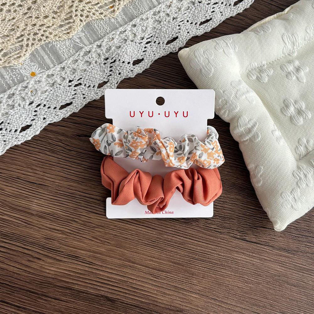 2PCS Korean Influencer Floral Scrunchies for Bun Hairstyles - Elastic Hair Ties/Bands