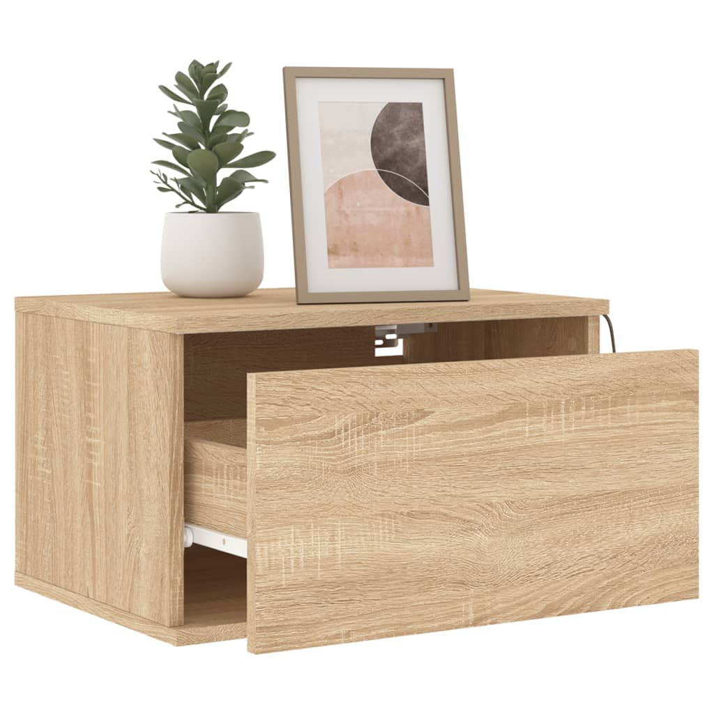 Wandmontierter Nachttisch Mit LED-Licht, Schwebendes Sideboard Für Wohnzimmer TV-Schrank, 50x36x30 Cm