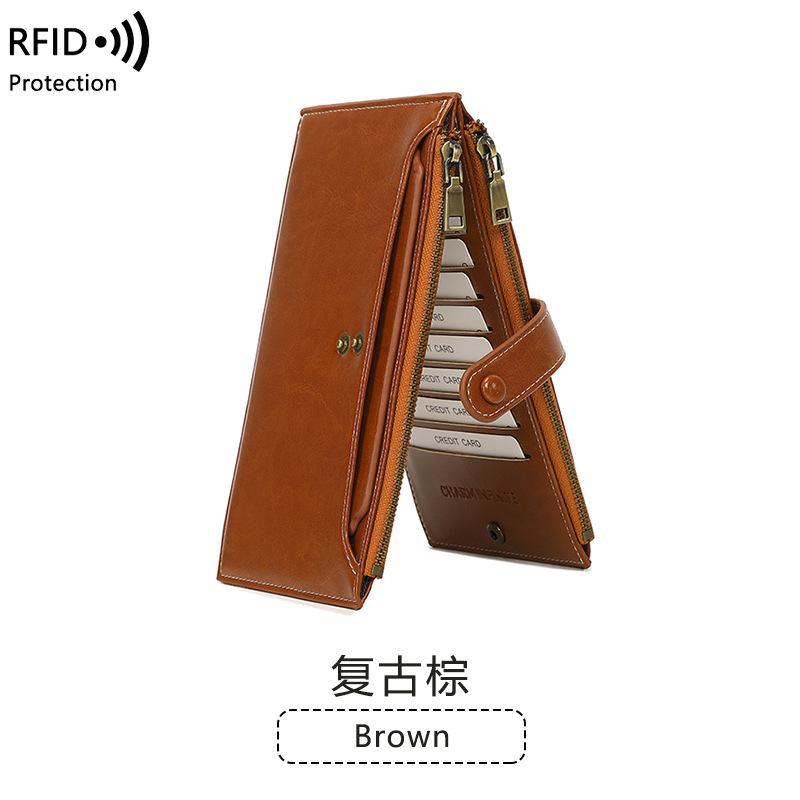 Anti-magnetic wallet Double zipper mobile phone bag wallet New large-capacity long wallet