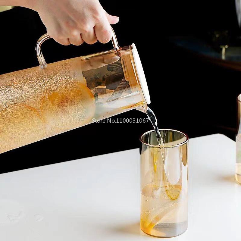 Glass Water Pitcher with Handle Heat Resisttant Cold Hot Kettle Large-capacity Tea Pot Water Bottle Juice Jug Gray Amber