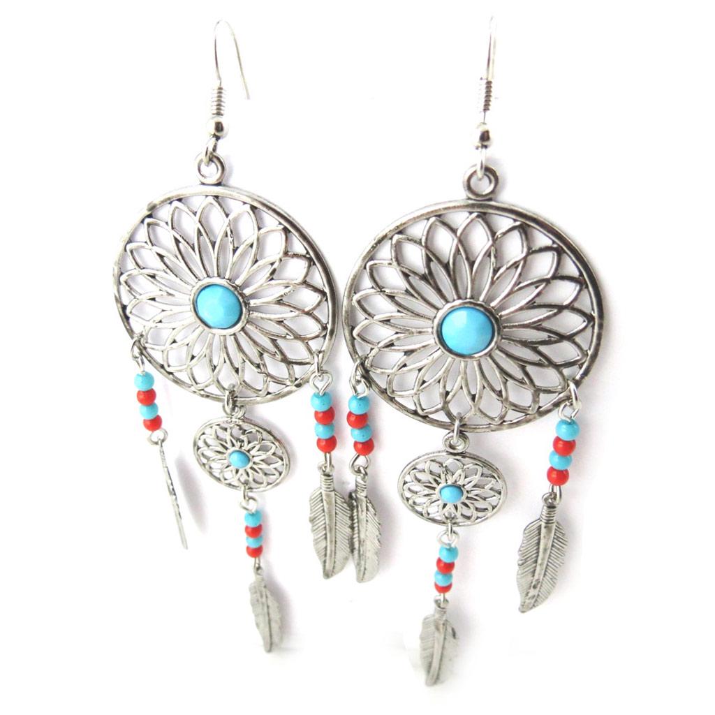 Les Trésors De Lily [M9394] - Designer Earrings 'Navajos' Turquoise Red