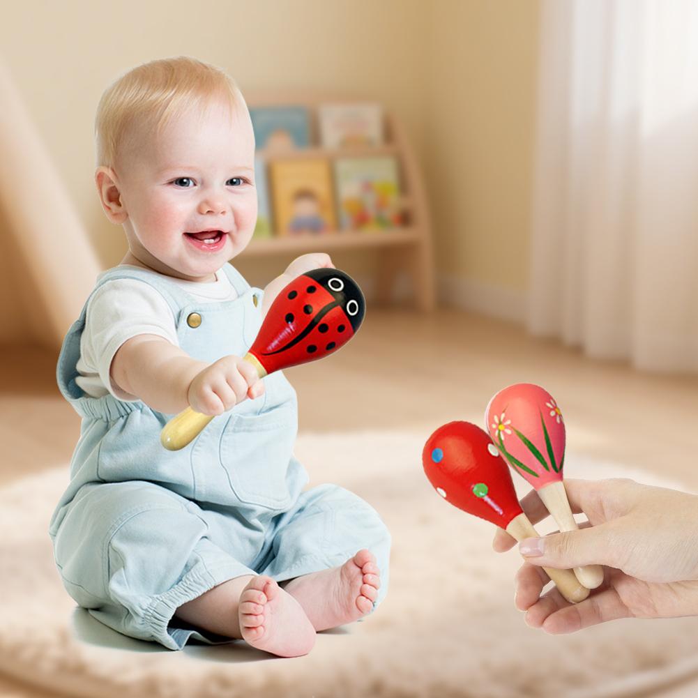 Holzmaracas Musikinstrument Spielzeug Bunte Cartoon Rasseln Sand Baby Spielzeug Hammer Übungsmaraca Kleinkind Spiel Hören C3W2
