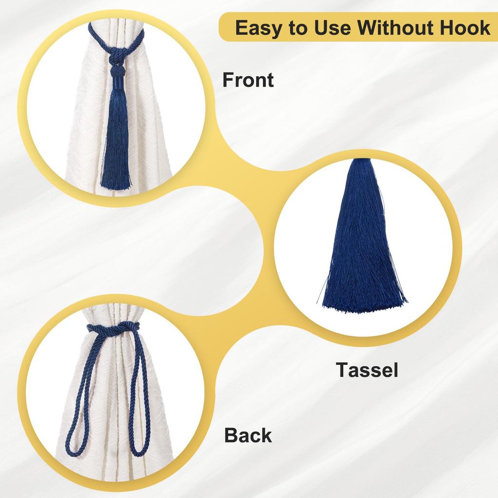Uxcell Curtain Tiebacks, Set of 2, Handmade Elegant Curtain Tie Holders with Tassels, Window Tieback Clips for Home, Office, or Hotel Decor, Dark Blue
