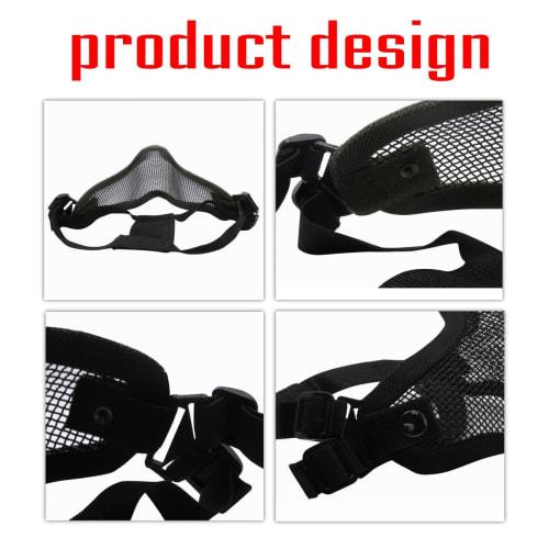 H&Co.select Airsoft Face Mask, Half Mesh Face Guard with Double Band, SGM-010 (Black)