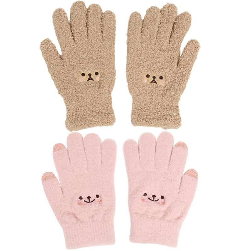 1-2pair Adorable Gloves Portable Winter Gloves Cute Soft Fluffy Plush Winter Gloves Cartoon Bear Winter Warm Full Finger Gloves