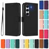 For TECNO Camon 40 Pro 4G Case Solid Color Wallet Leather Phone Cover with Strap
