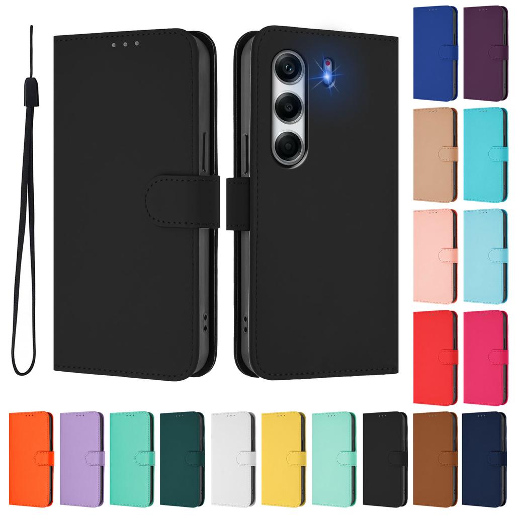 For TECNO Camon 40 Pro 4G Case Solid Color Wallet Leather Phone Cover with Strap