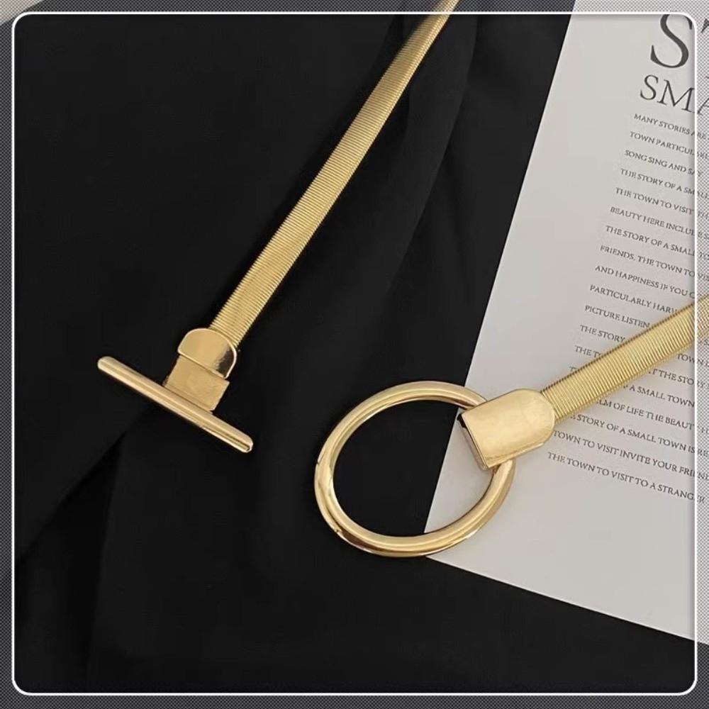 Fashion Gold Color Elastic Waist Chain Simple Stretch Cinch Belt Versatile Waist Belt Dress Accessory