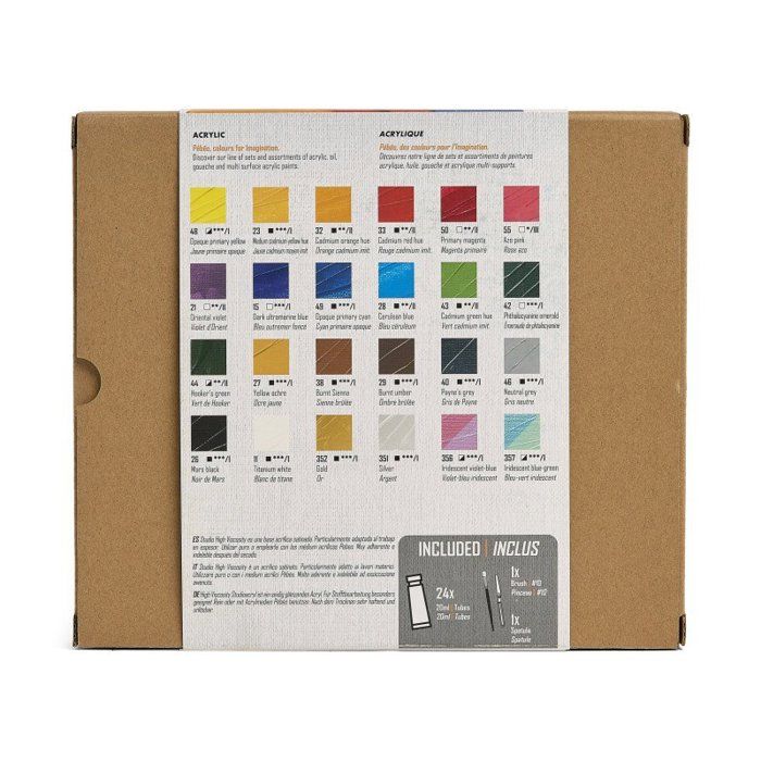 Pebeo - Peintures Acryliques - Studio acrylics - set 24 tubes 20 ml couleurs assorties + accessoires