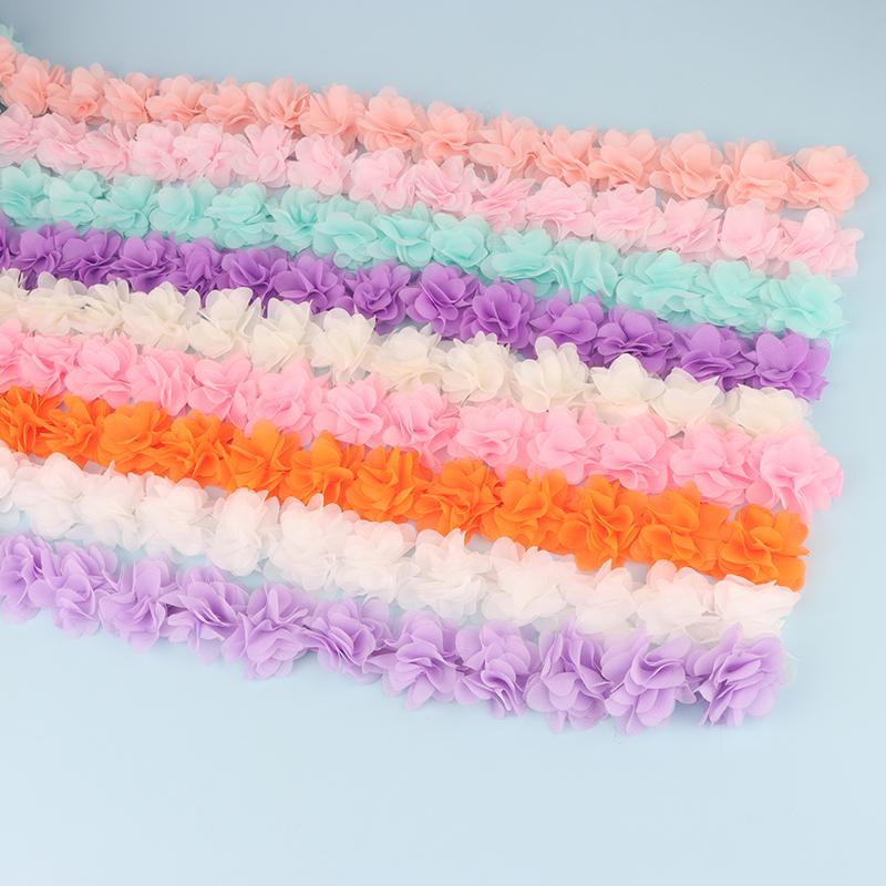 1 Yard 24 Flowers Chiffon Lace Patch Fabric Webbing Decoration Flower Gift Ribbons Diy Bridal Veil Shoes Wedding Clothes Crafts