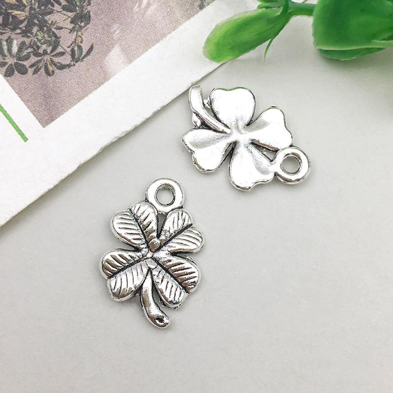 Antique Silver Alloy Four-Leaf Clover Pendant Charm for DIY Jewelry Making