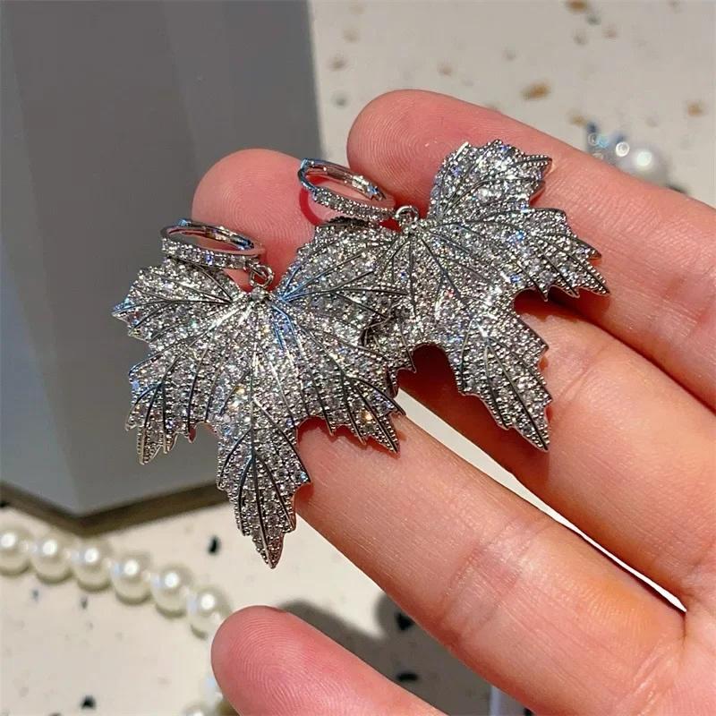 

CAOSHI Creative Maple Leaf Shaped Design Drop Earrings Women Copper Color Dance Party Female Trendy Zircon Fancy Birthday Gift