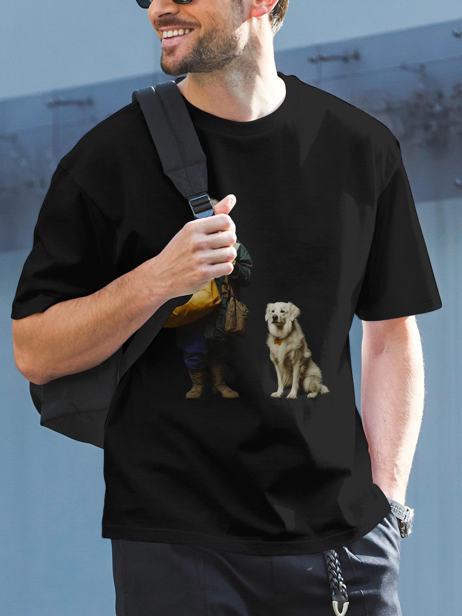 1pc Elderly Mailman and Dog Graphic T-shirt S