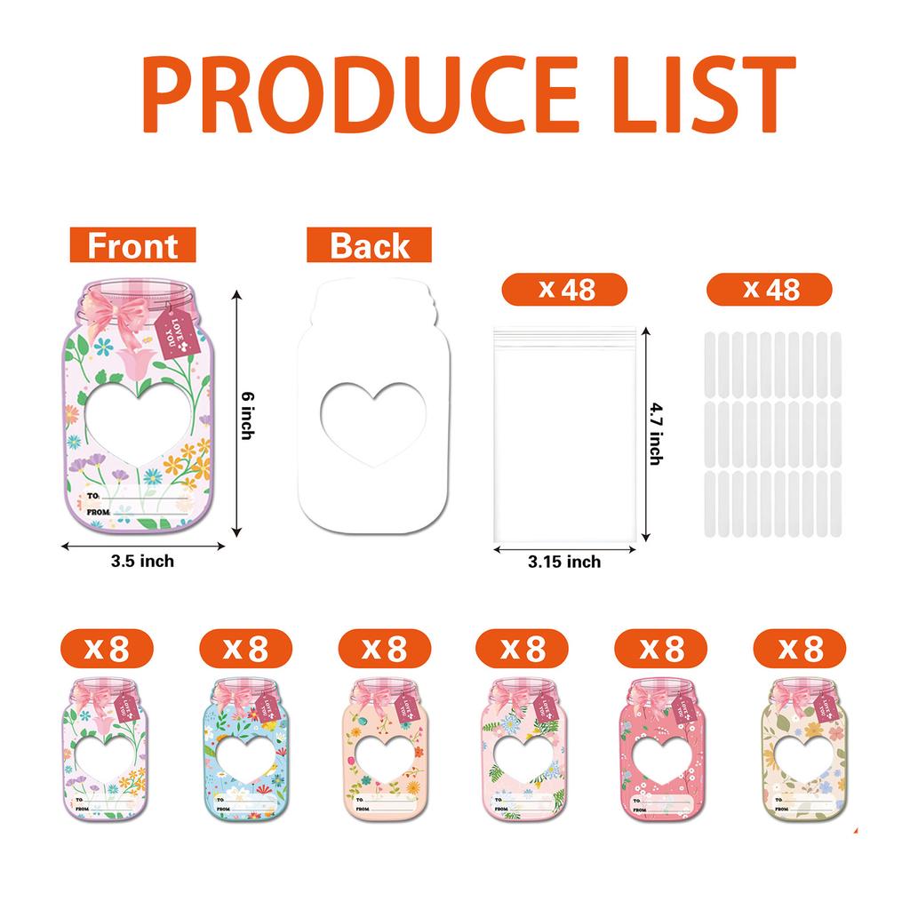 Candy Jar Paper Greeting Cards with Clear Seal Bag for Kid Birthday and Student Classroom Valentines Gift Exchanging