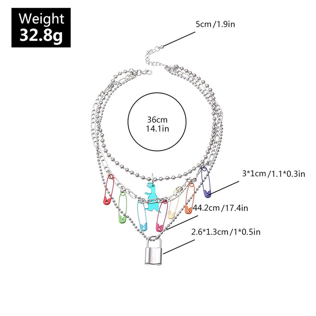 Pin Clavicle Necklace, Round Bead Lock Necklace, Choker Necklaces