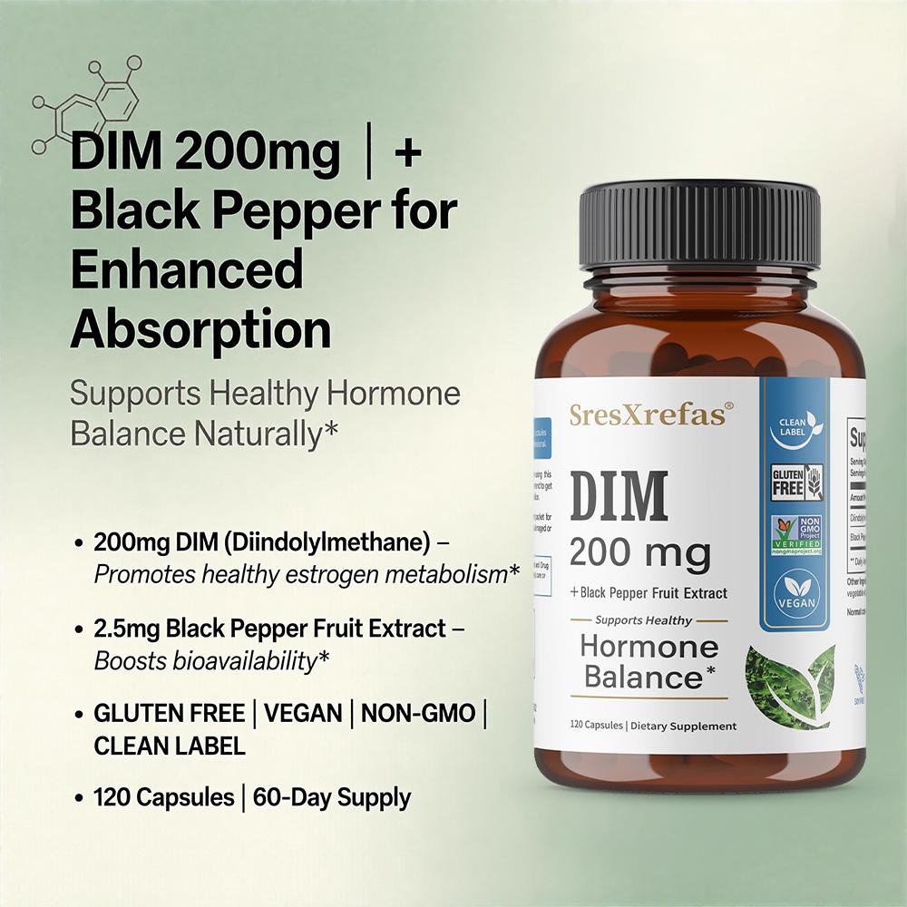 Diindolylmethane (Dim) Supplement, With Black Pepper Fruit Extract, 120 Capsules Per Bottle