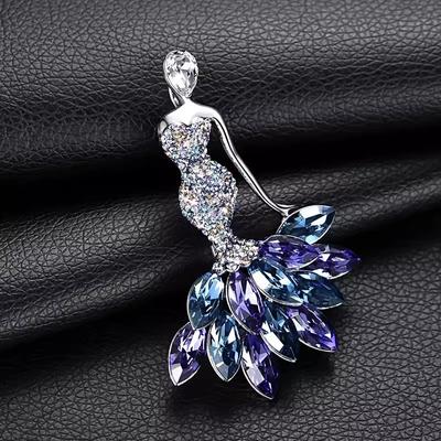 Brooch, Crystal, Colored Diamond, Mermaid Design Sense, Brooch, Elegant Coat, Suit, Brooch and Accessory