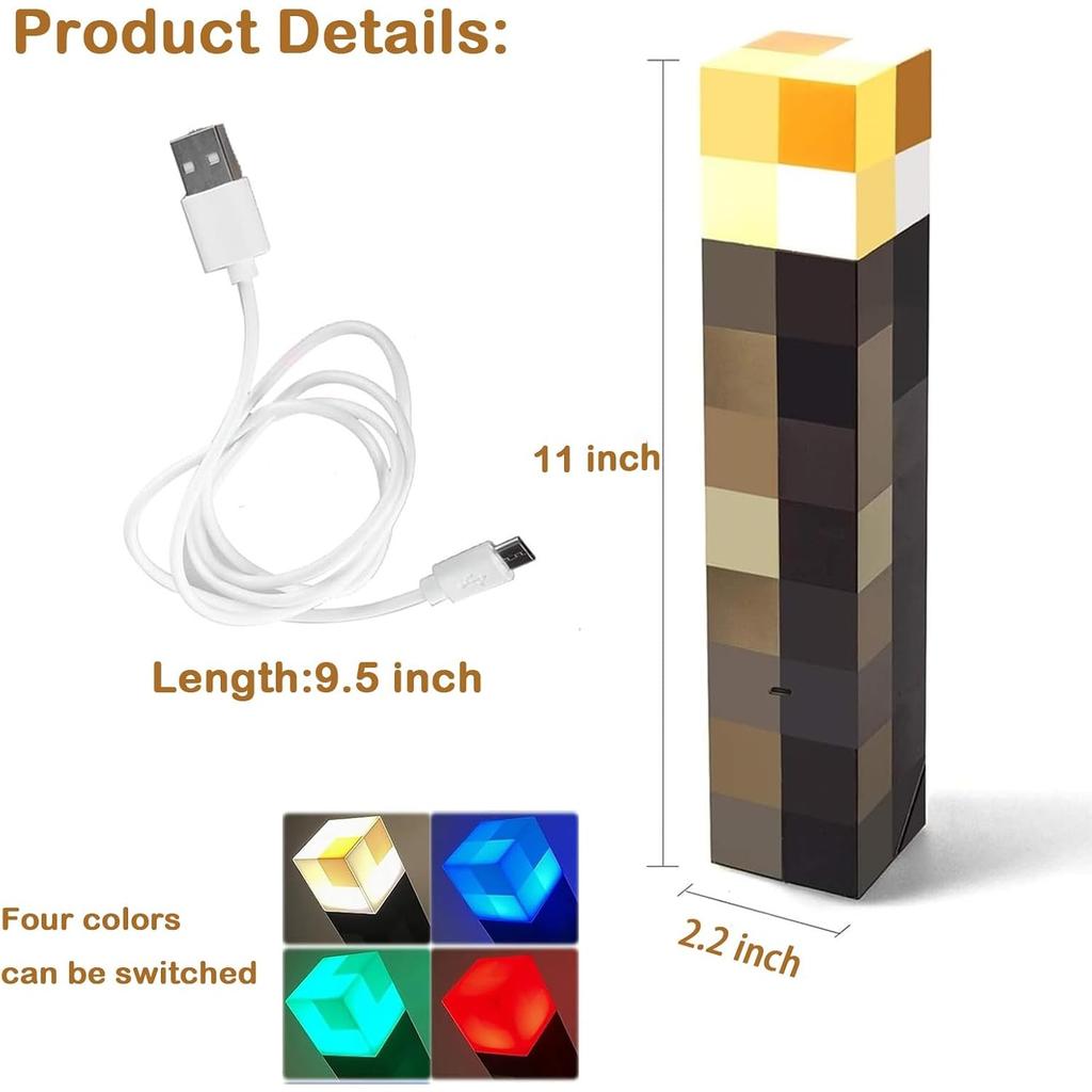 Glowing Wall Torch Lamp Flashlight - USB Rechargeable Night Light, 4 Light Options- Wall-Mounted or Handheld LED Lighting for Kids’ Playroom