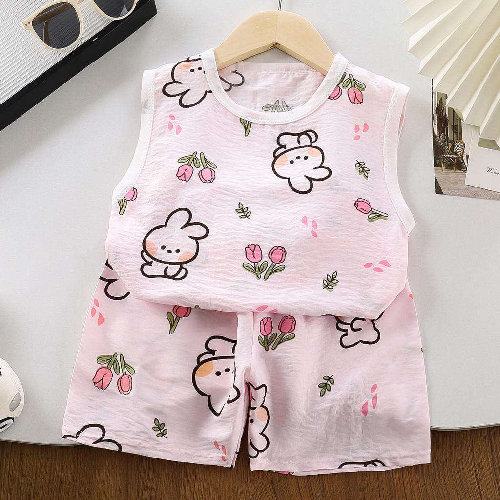 Cartoon Baby Sleeveless T Shirt Shorts Set Summer Lightweight Toddler Clothing For 1 To 3 Years Old