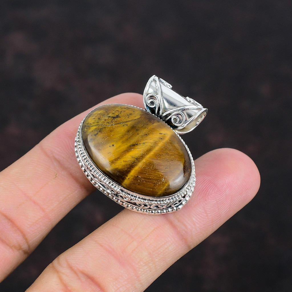 Tiger's Eye Pendant 925 Sterling Silver Pendant Handmade Gemstone Pendant Tiger's Eye Jewelry Vintage Pendant Gifts For Women Dainty Jewelry