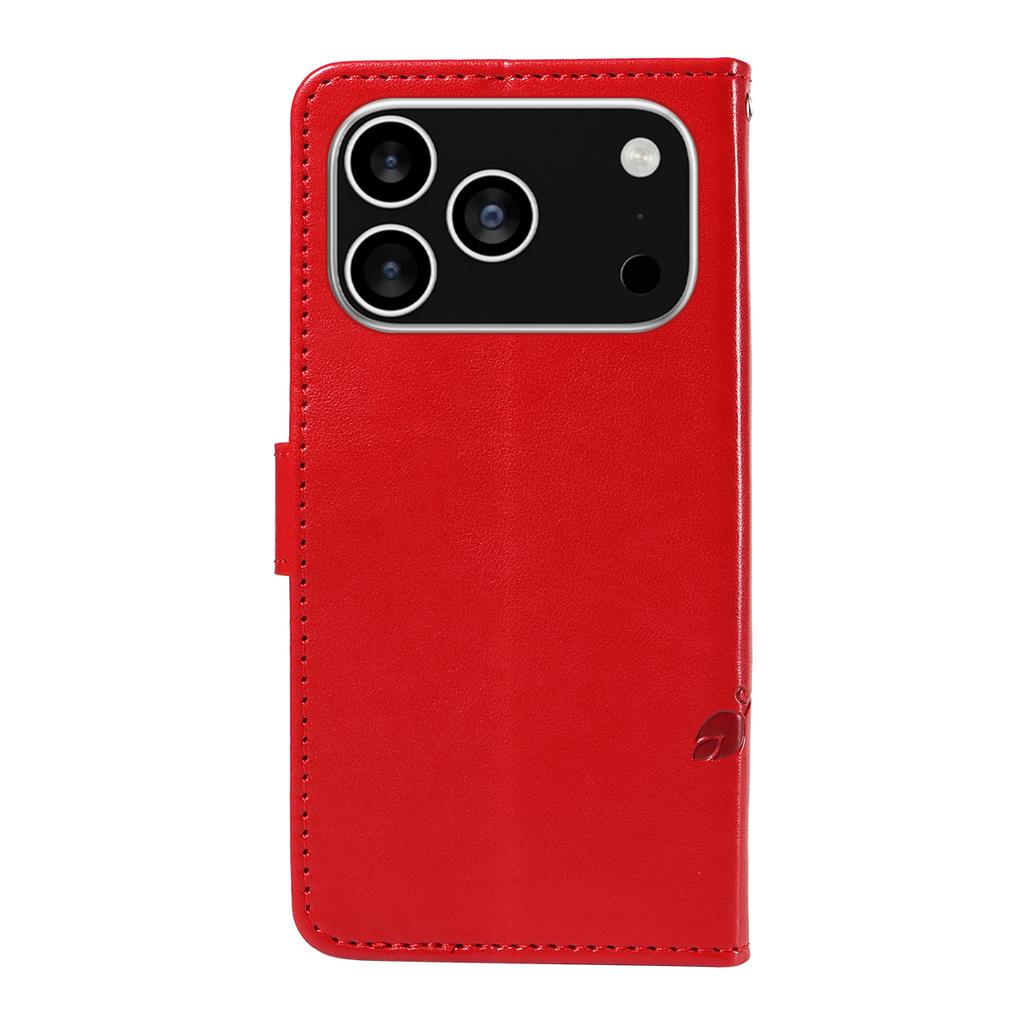 For iPhone 17 Pro PU Leather Cases Flower Pattern Wallet Stand Phone Cover with Strap