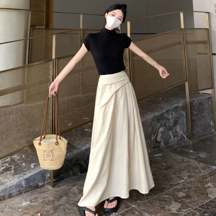 Plus Size Women s Summer Black Short-Sleeve Top & High-Waisted A-Line Skirt Set M