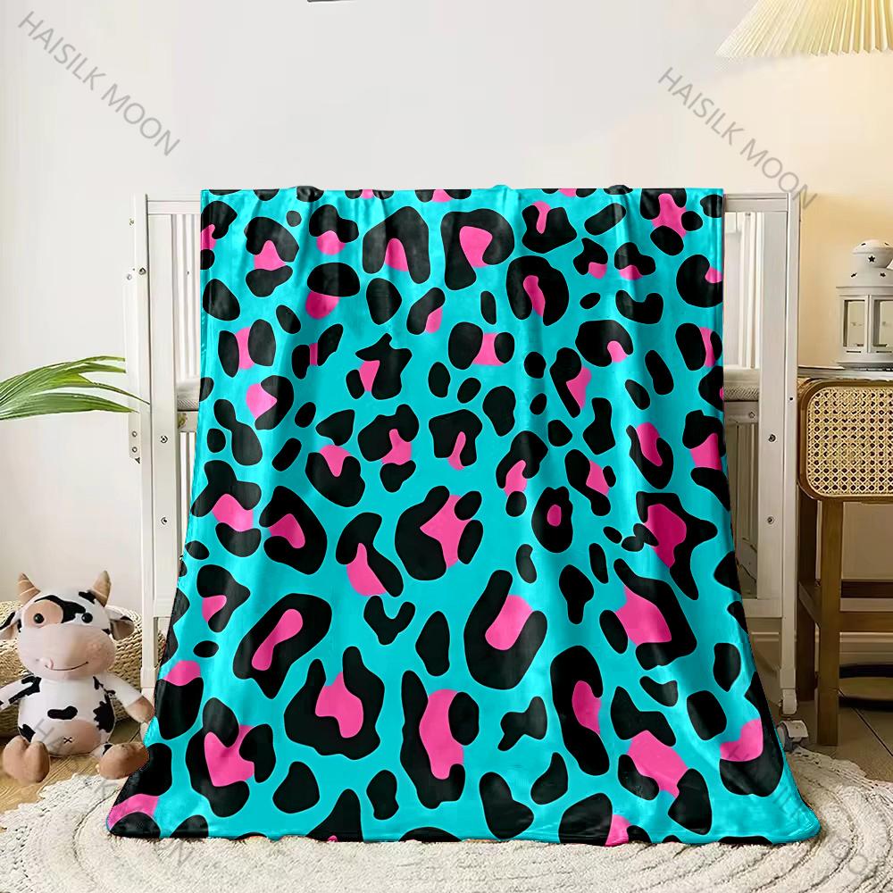 3D Colorful Leopard Theme Print Flannel Blanket Children's Air Conditioning Blanket Lunch Blanket for Daughter Girlfriend Gifts