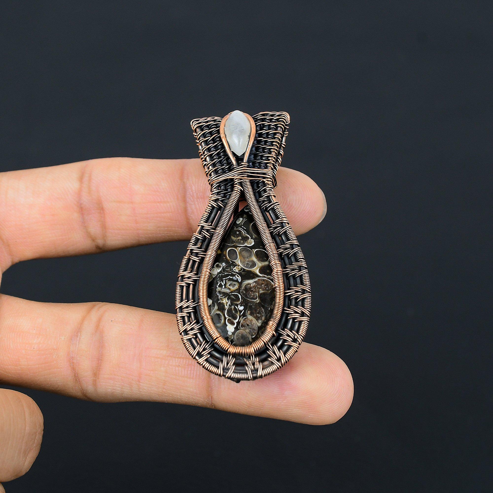 

Turitella Fossil Pendant, Handmade Gemstone Pendant, 999 Copper Wire Wrapped Pendant Antique Jewelry, For Engagement Gift 2.55 Inches