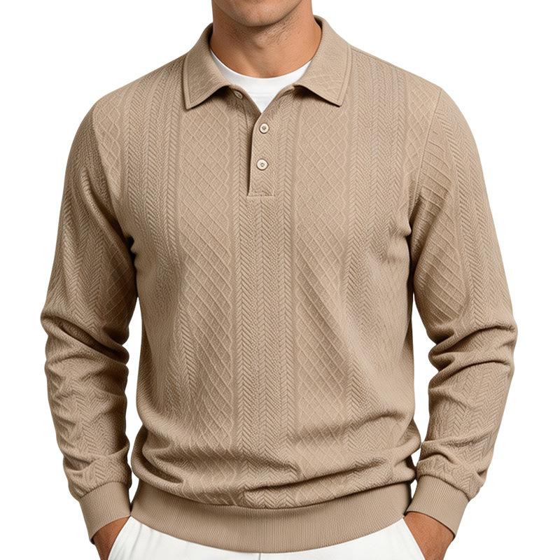Men S Long Sleeve Polo Shirt Jacquard Texture Casual Autumn