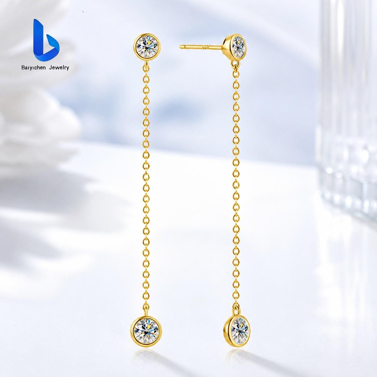 New Arrival S925 Silver Minimalist Two Stone Long Tassel Moissanite Dangle Earrings for Party Occasions Stud Earrings for Women
