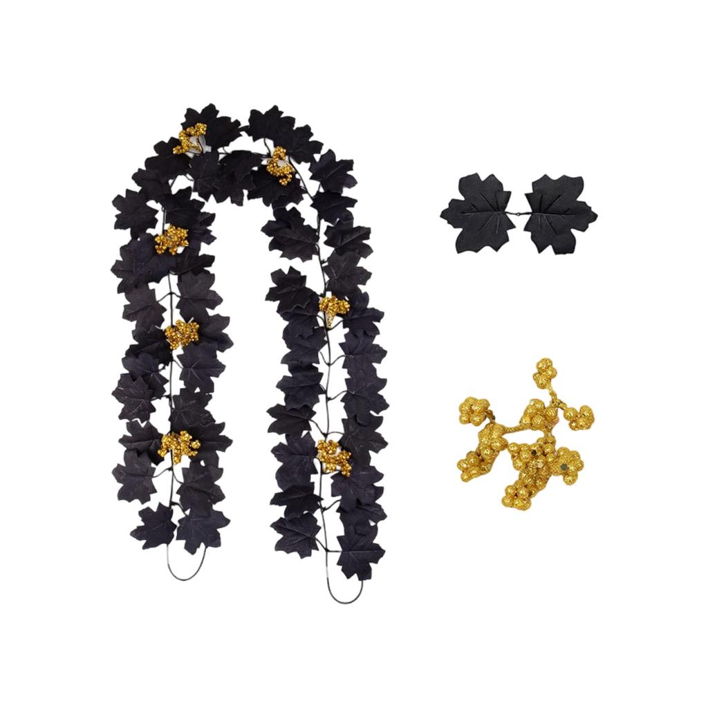 Maple Leaf Garland Set 2PCS Artificial Leaf Vines with Sunflower Pumpkin Ornaments for Halloween Thanksgiving Decor Home
