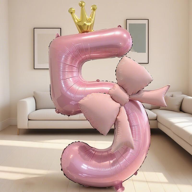 Shicai Pink Number Balloon Bow, Birthday Gift for Boys And Girls, First Birthday Party Decoration, Photo Prop, 5 Pieces