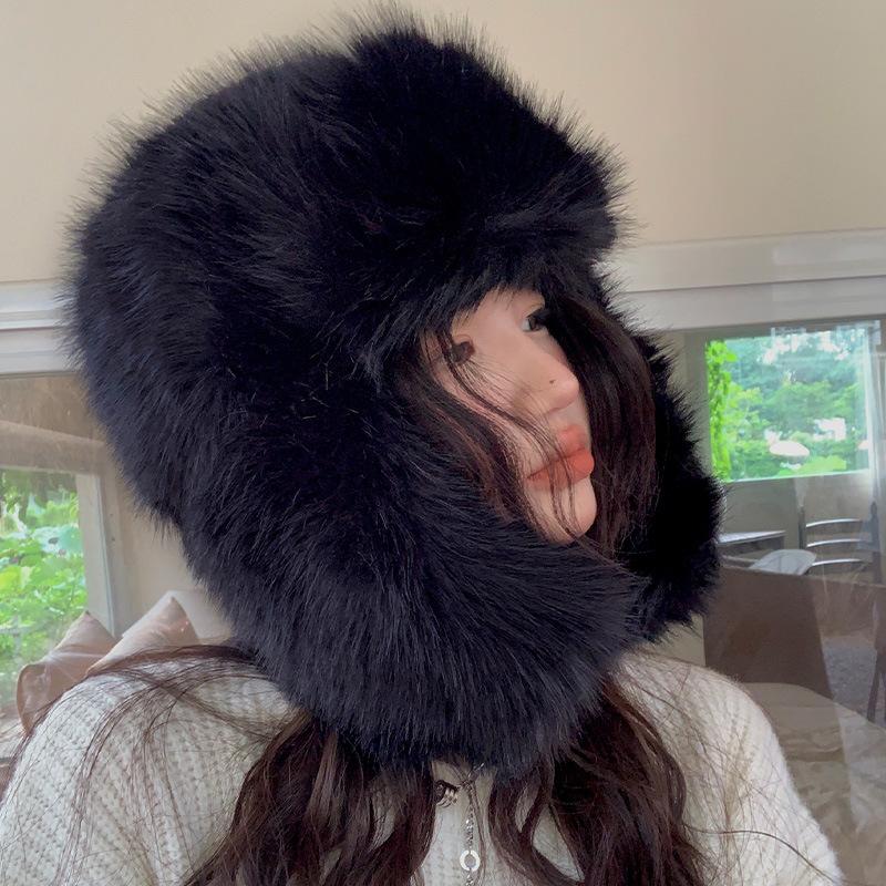 Imitation Mink Velvet Lei Feng Hat for Women In Winter Fluffy Northern Skiing Cold Warm Ear Protection Hat Plus Velvet Plus Thick Hat