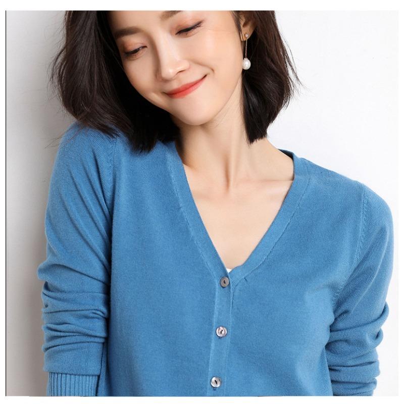 Women's Solid Color Fashion V-neck High-end Knitted Cardigan Short Style, 2025 Spring and Autumn New Women's Korean Long-sleeved Top