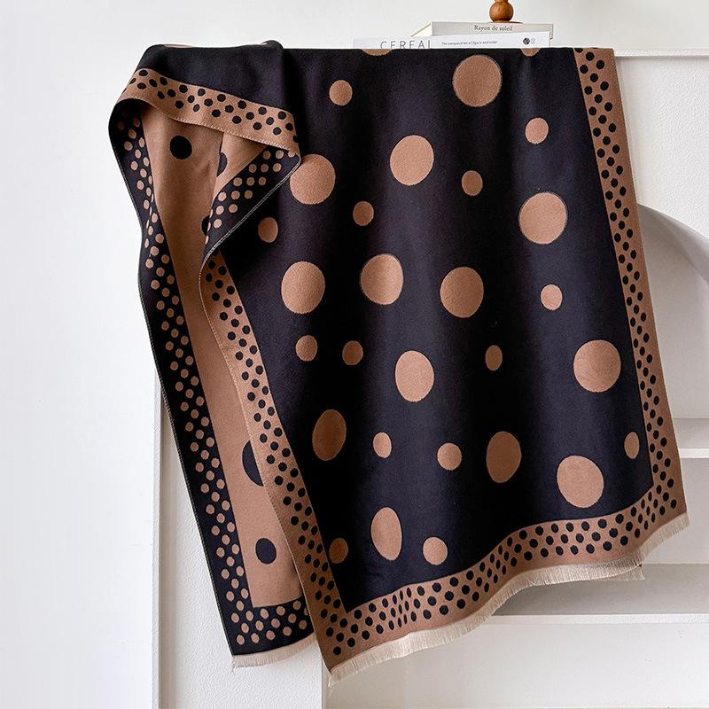 Korean Version Of Polka Dot Girl Style Double-Sided Two-Color Imitation Cashmere Scarf Winter High-End Temperament Warm Shawl