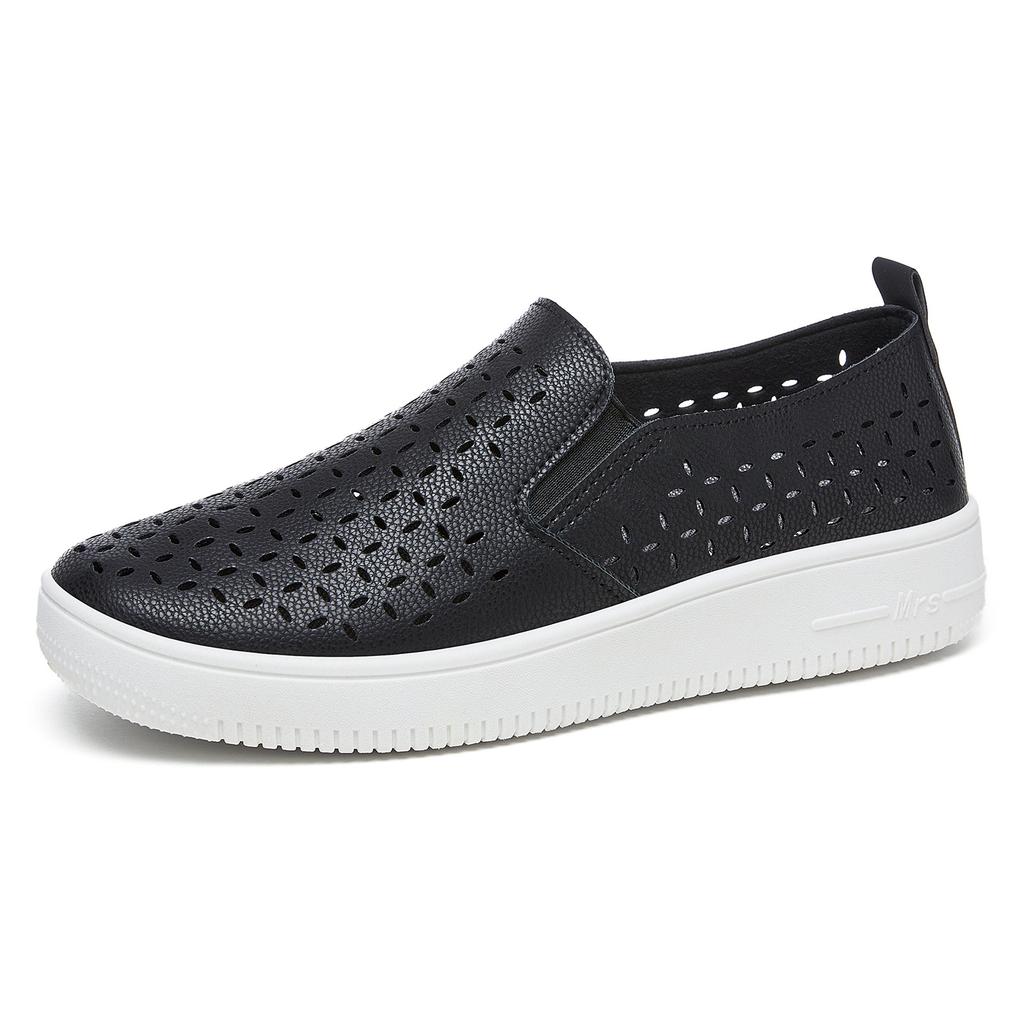 Summer Cutout Walking Shoes for Women Platform Slip On PU Leather Loafers Dress Shoes Hollow Breathable Sneakers Women's Casual Office Work Sneakers