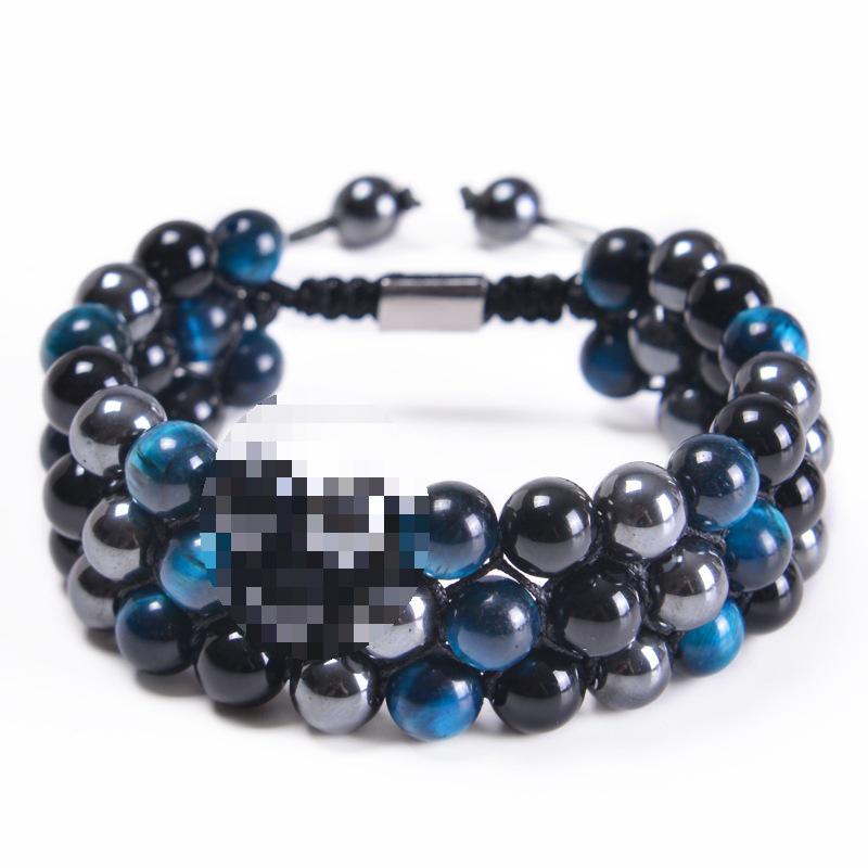 Men's Adjustable Braided Yoga Bracelet with Tiger Eye and Agate Stones