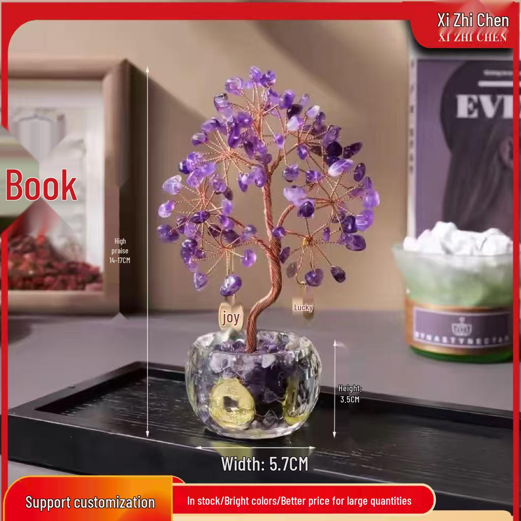Natural Crystal Money Tree for Wealth & Prosperity - Decorative Ornament for Home, Office, or Desk