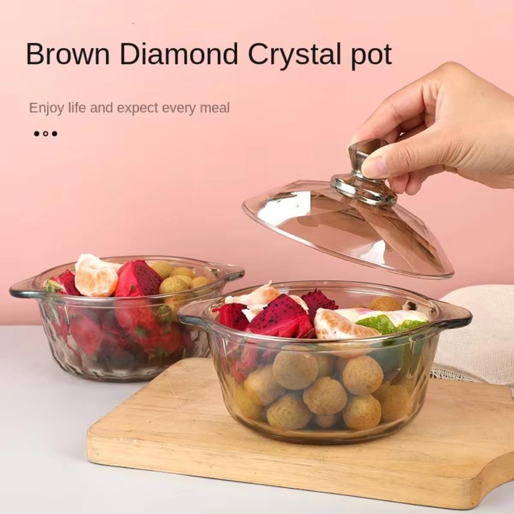 

with Lid Crystal Glass Bowl Pot Double Handle Fruit Salad Bowls Food Storage Container No Cooking