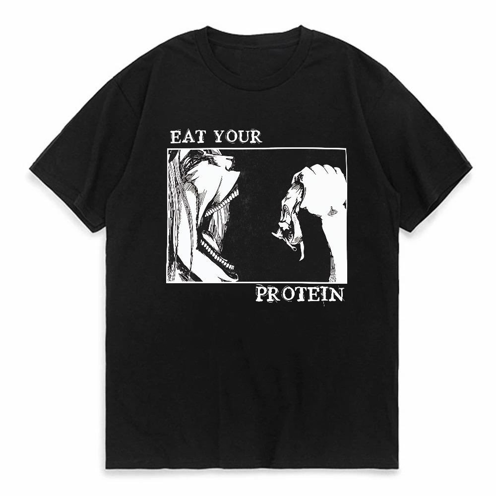 Eat Your Protein Attack On Titan Eren Yeager Print Tshirt Unisex Unisex Summer Casual Oneck Short Sleeve Tee