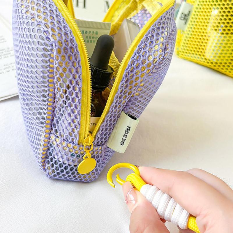 Square Mesh Cosmetic Bag, Portable Square Cosmetic Storage Bag With Zipper, Multi-Purpose Sundries Storage Bag