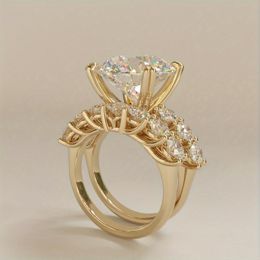 Huitan Gentle Gold Color Women Ring s/Set Inlaid Brilliant CZ Trendy Party Wedding Accessories Fancy Luxury Jewelry for Gift