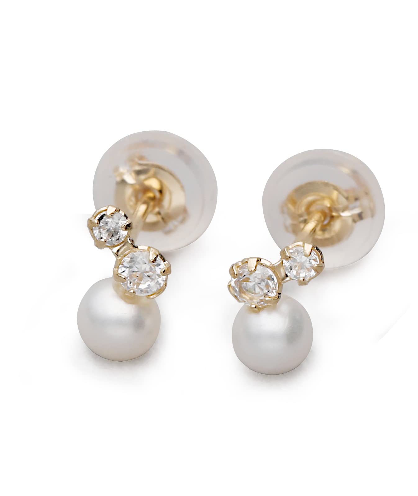 

K10 yellow gold pearl cubic zirconia earrings L&Co 43-7831 білий