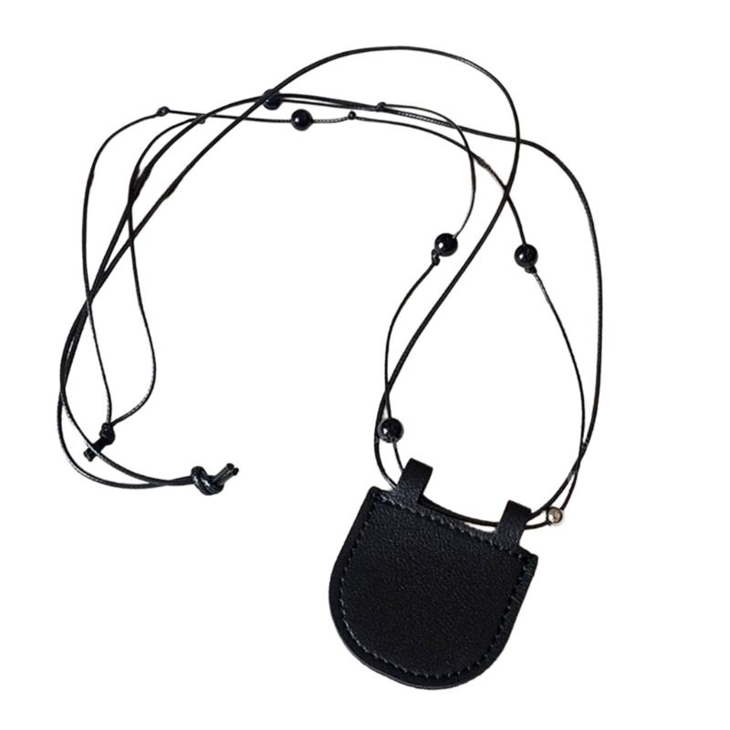 Fashionable Leather Necklace Bag for Earphone Protective and Coin Holding Perfect for Outdoor Activities Daily Use