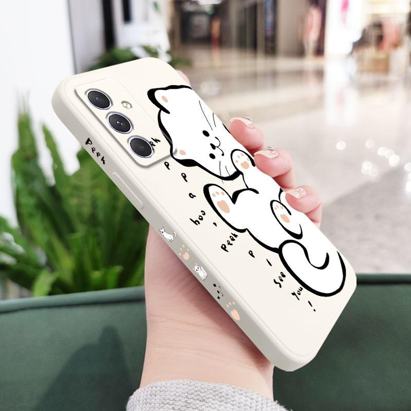 English White Cat Phone Case For Samsung Galaxy A37 A57 Liquid Silicone Cover