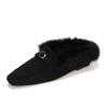 Ciabatte da donna alla moda a punta con fibbia e cinturino, mules con zeppa, calzature invernali calde e casual per donna, pantofole morbide Mujer