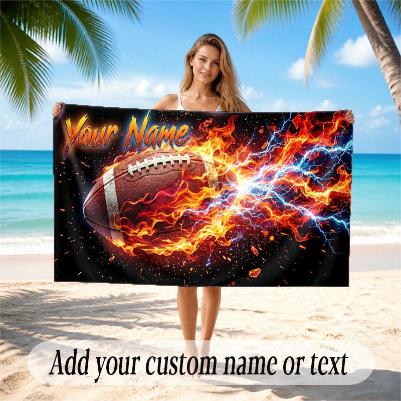 American Football Theme Beach Towel Personalized Custom Name & Text Soft Quick Dry Beach Towel for Swimming Travel