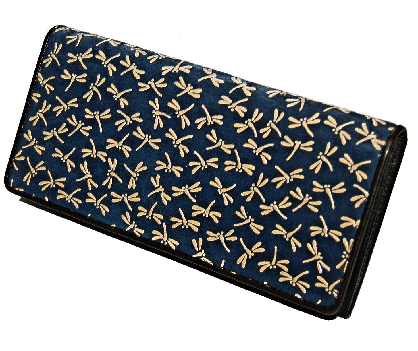 

Длинный кошелек [Инден] темно-синего цвета с белым лаковым узором «Стрекоза»,