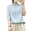 Women's Fashionable Casual Oversized Double-Layer Cotton Yarn Stand Collar Shirt With Mid-Length Sleeves In  Colour Top